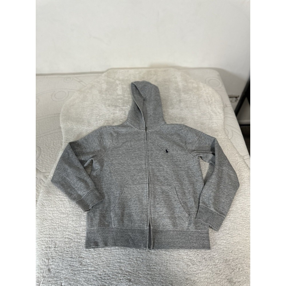 Polo Ralph Lauren Boys Gray Full Zip Fleece Hoodie Logo Pockets L 14-16